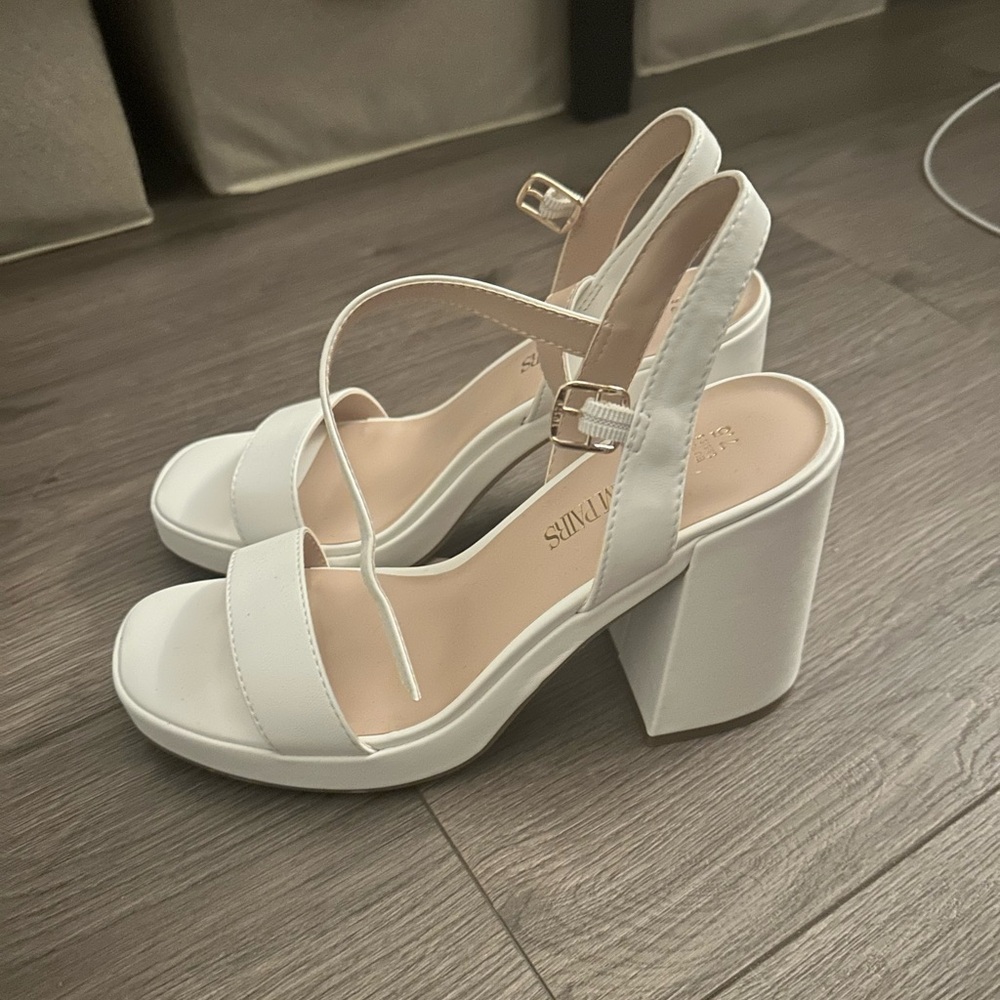 White chunky heels